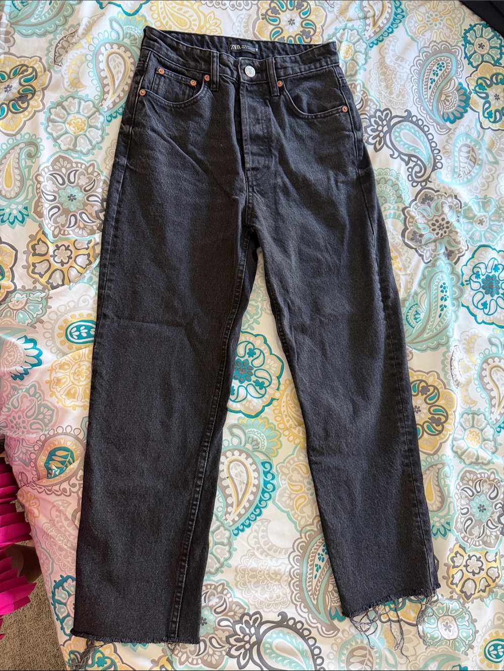 Zara Black High-Rise Straight-Leg Jeans